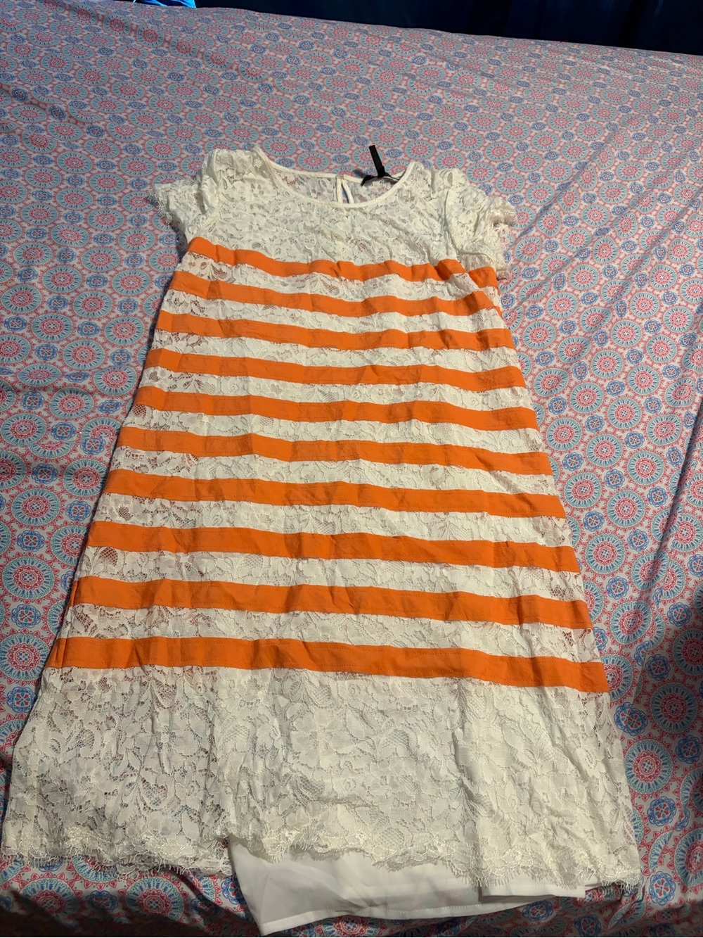 BCBGMaxAzria Orange and White Lace-Striped dress